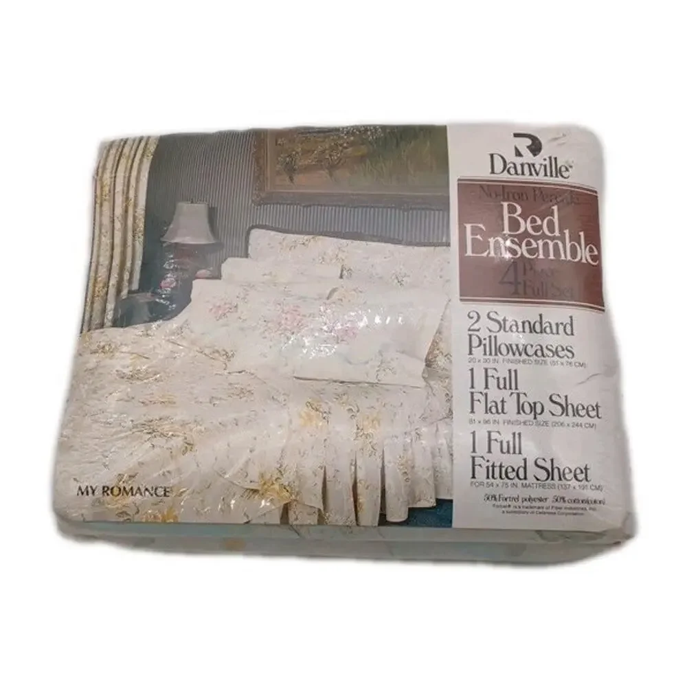 Danville Vtg Floral No-Iron Pecale Bed Ensemble 4 Pc Full Set My Romance